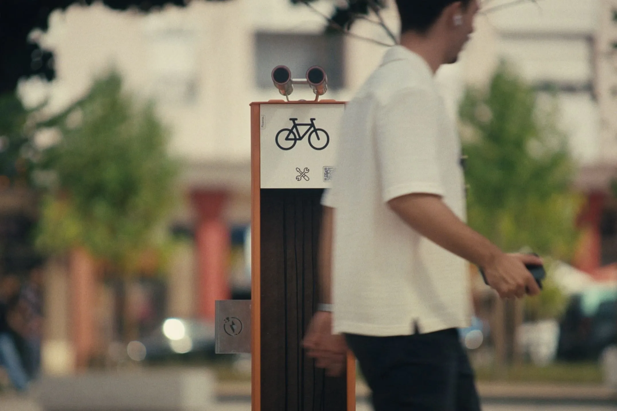 Urban bike station, soft mobility equipment, in a public space