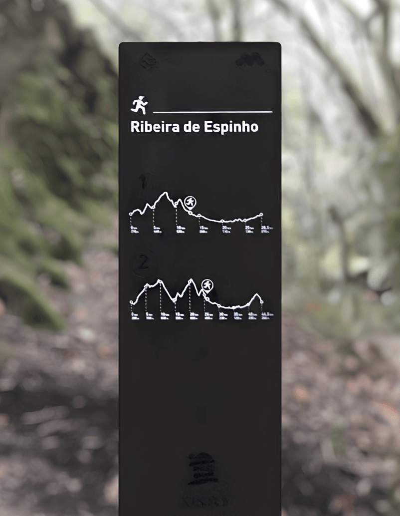 Détail d’une balise d’information encastrée pour un parcours de trail running en HPL+.